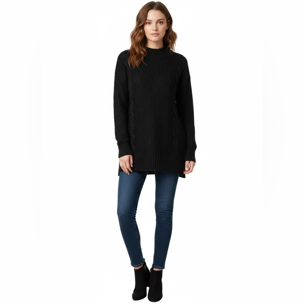 Black Tape Black Cable Knit Side Tie Sweater Medium